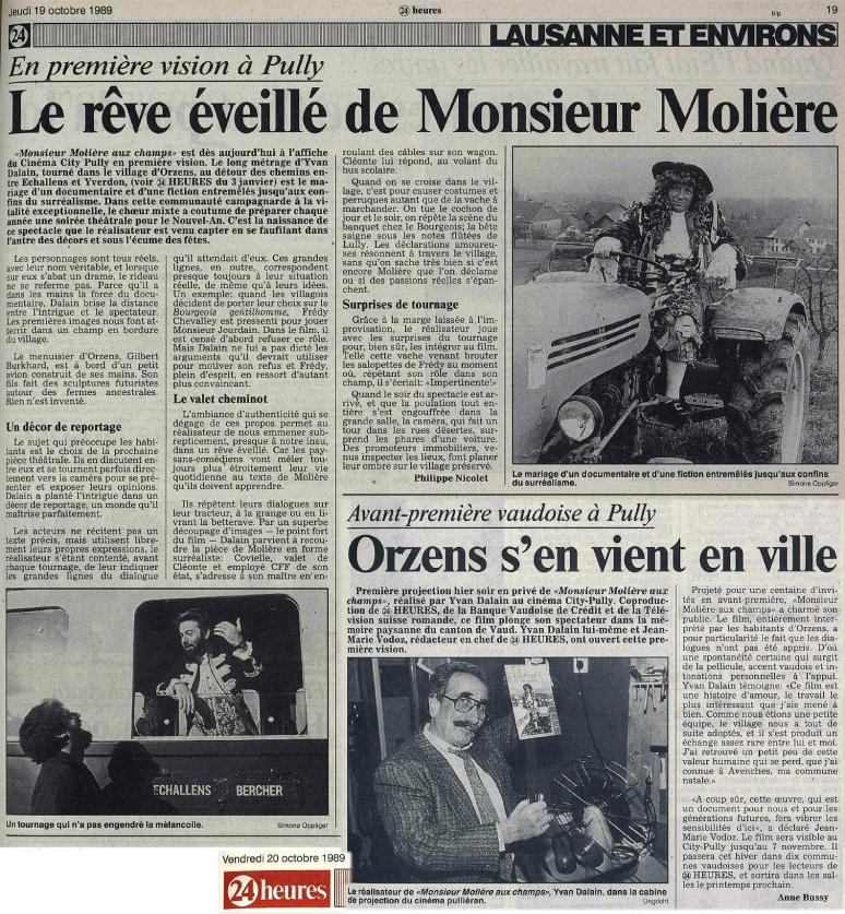 24heures 19 et 20 octobre 1989 Monsieur Moliere aux champs Orzens