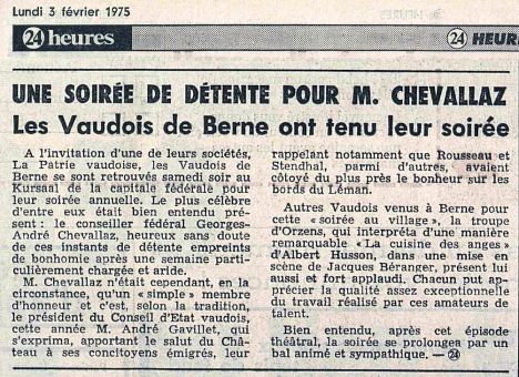 24heures 3-fevrier-1975 LA CUISINE DES ANGES a Bern