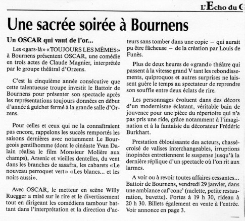 Echo du Gros de vaud OSCAR janvier1993 Bournens