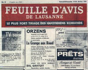 FEUILLE D AVIS DE LAUSANNE 27 fev 1971 LA GRANGE AU ROUX Orzens