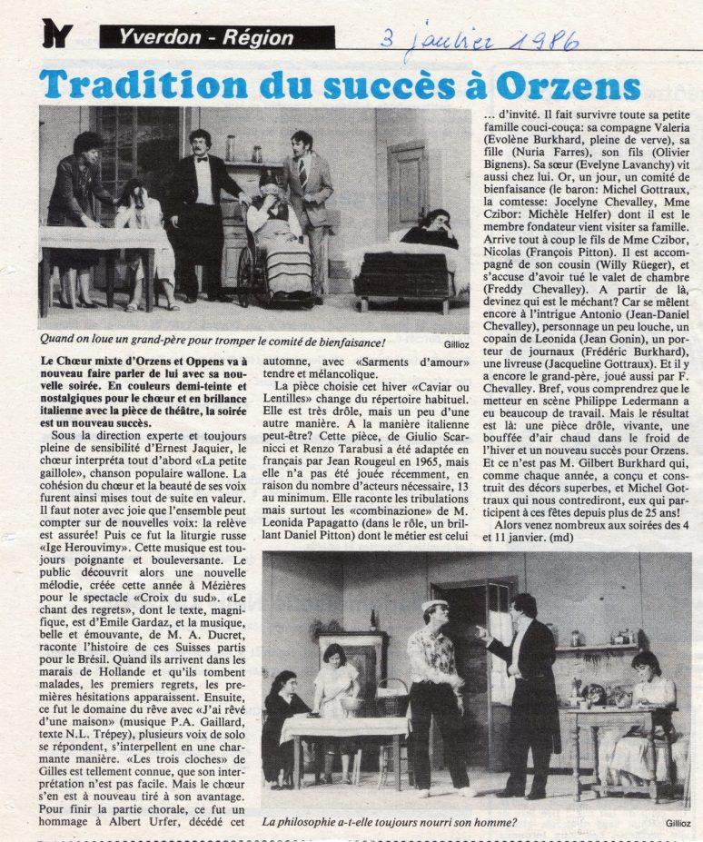 Journal d Yverdon 3-janv-1986 CAVIARD OU LENTILLES ORZENS