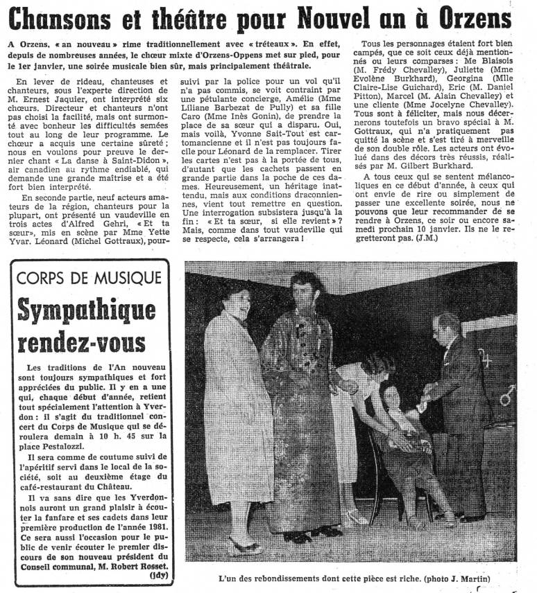 Journal d Yverdon ET TA SOEUR janvier 1981 Orzens