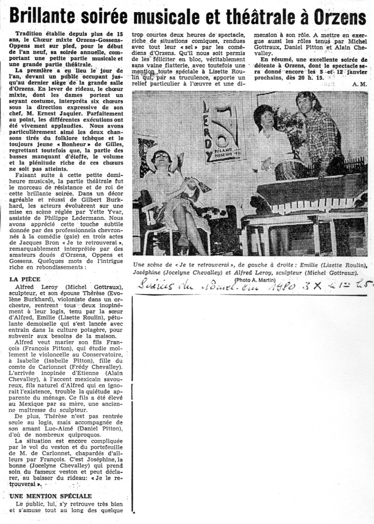 Journal d Yverdon JE TE RETROUVERAI janvier 1980 Orzens