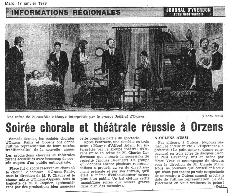 Journal d Yverdon MANY 17-janvier 1978 Orzens