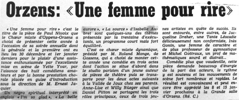Journal d-Yveron 1984 UNE FEMME POUR RIRE Orzens