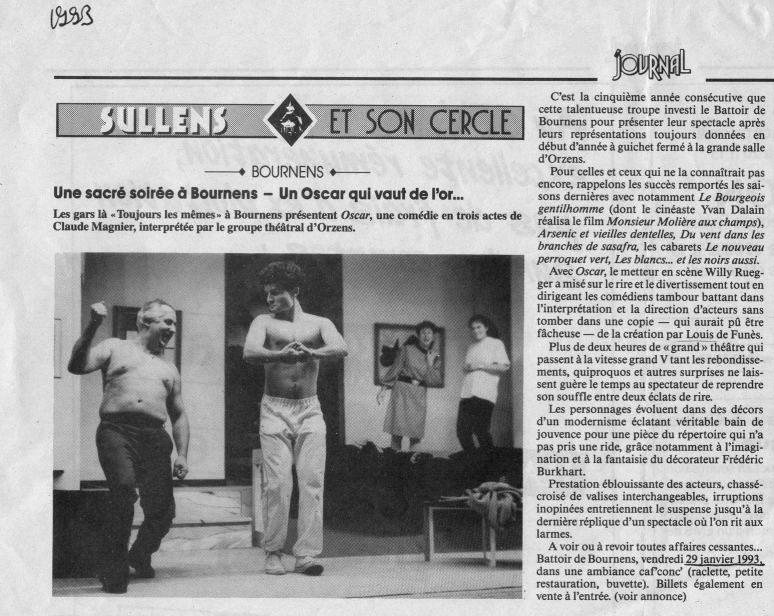 Journal de Cossonay janvier 1993 OSCAR Bournens