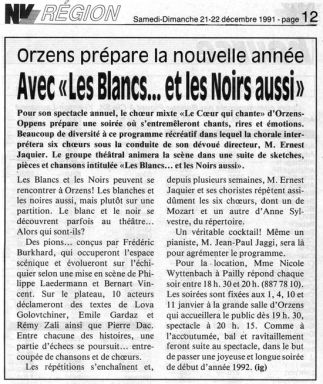 journal du Nord Vaudois 21 decembre 1991 les blancs et les noirs aussi Orzens