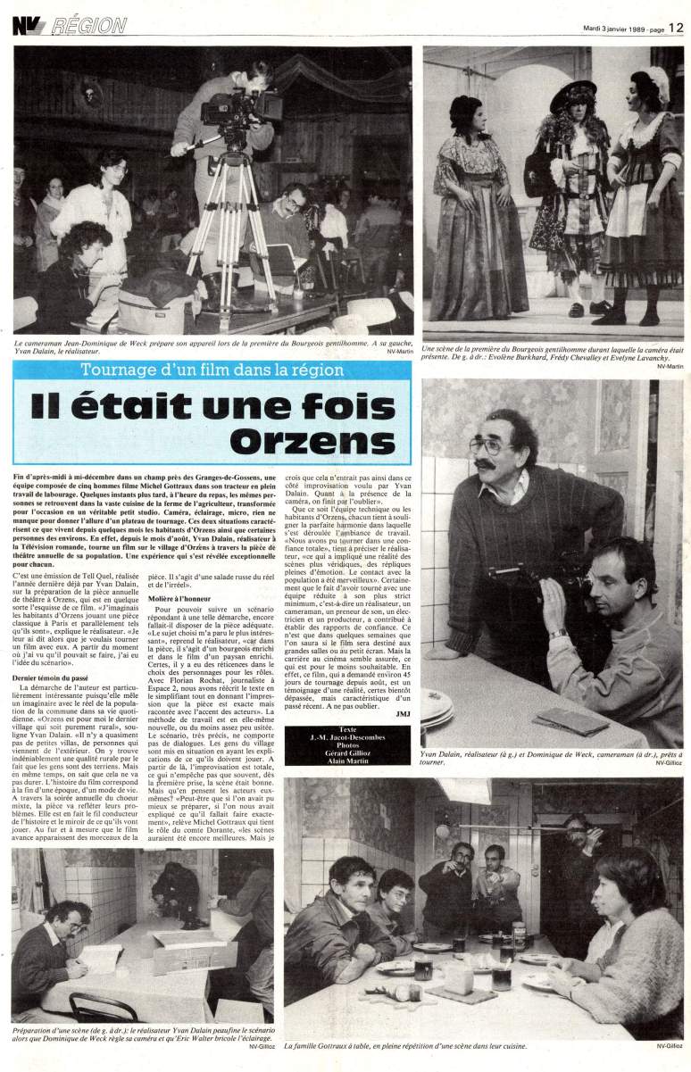 Journal du Nord vaudois 3 janvier 1989 page11 Monsieur Moliere aux champs Orzens