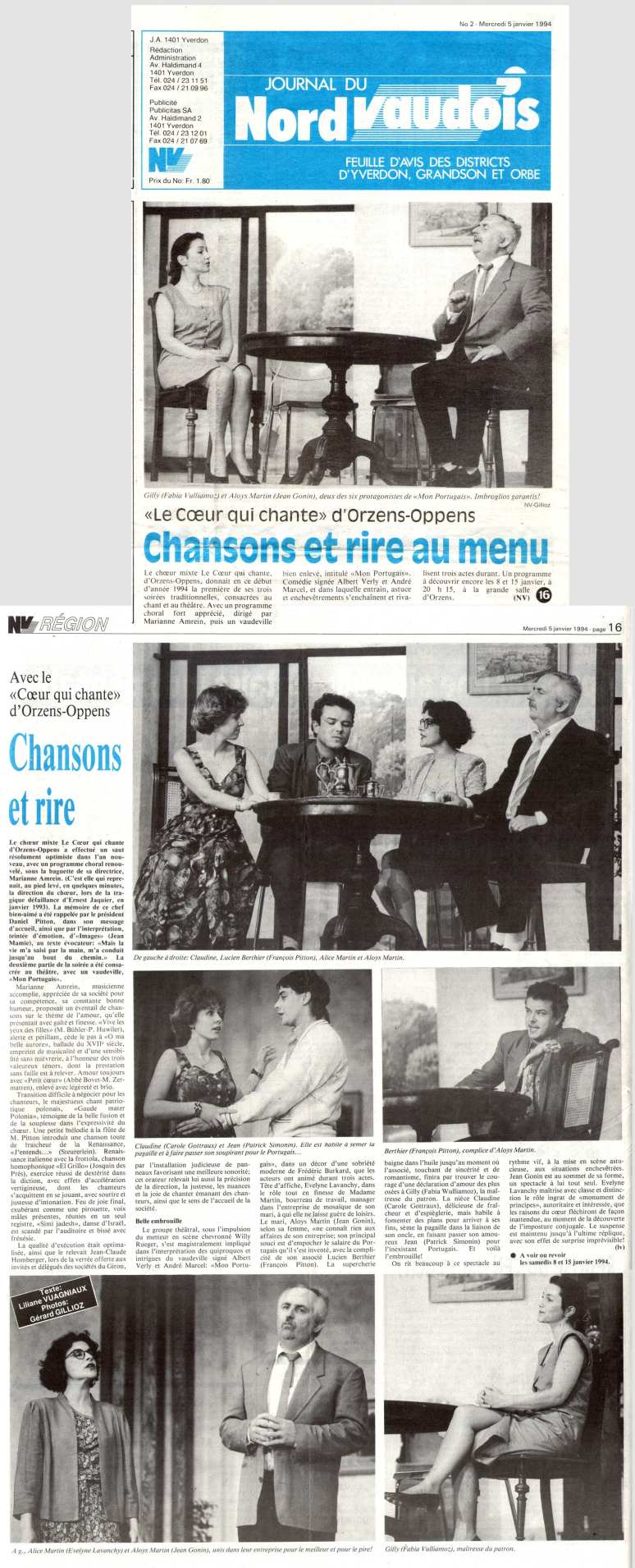 Journal du Nord vaudois 5 janvier1994 mon Portuguais Orzens