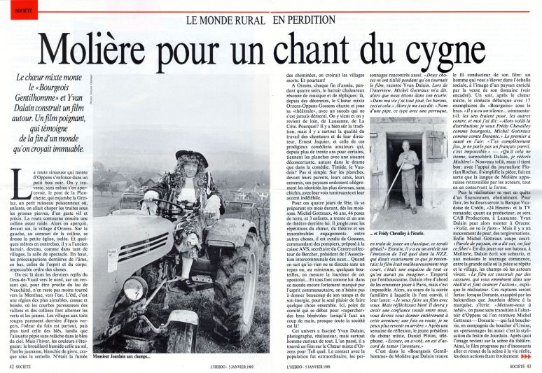 L-HEBDO 5 janvier 1989 Monsieur Moliere aux champs Orzens pages 42-43