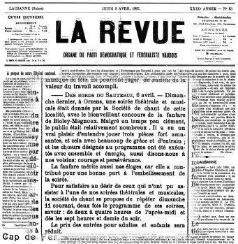 LA REVUE 8 avril 1897 soiree theatrale ORZENS