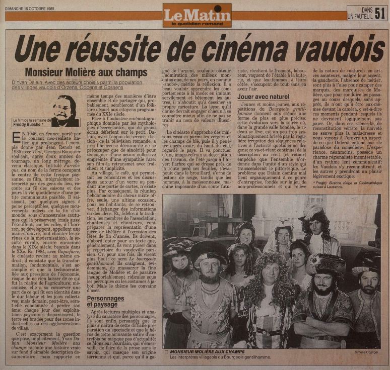 Le Matin 15 octobre 1989 Monsieur Moliere aux champs Orzens