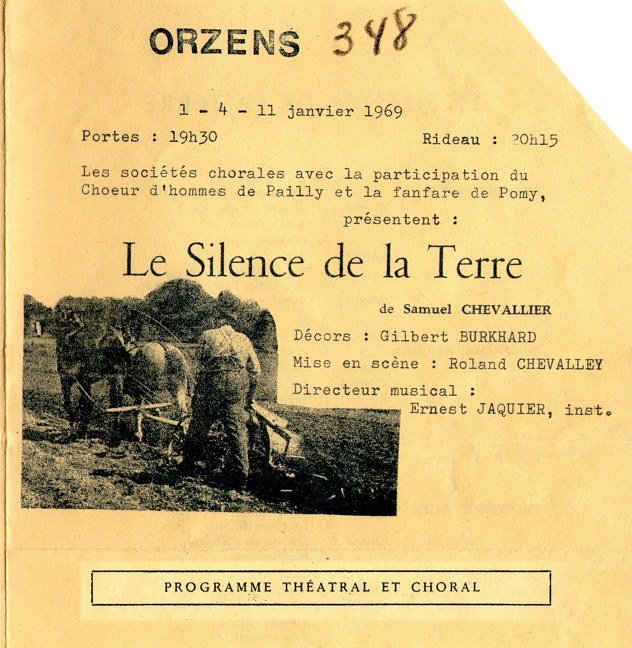 Le silence de la terre PROGRAME 1969 Orzens page de garde