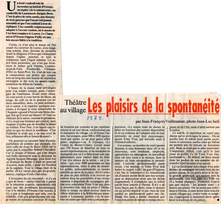 VISA Jean-Francois Vuilleumier nov 1979 - JE TE RETROUVERAI ORZENS