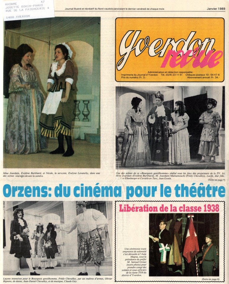 YVERDON-REVUE janvier 1989 PAGE 1 LE BOURGEOIS GENTILHOMME Orzens