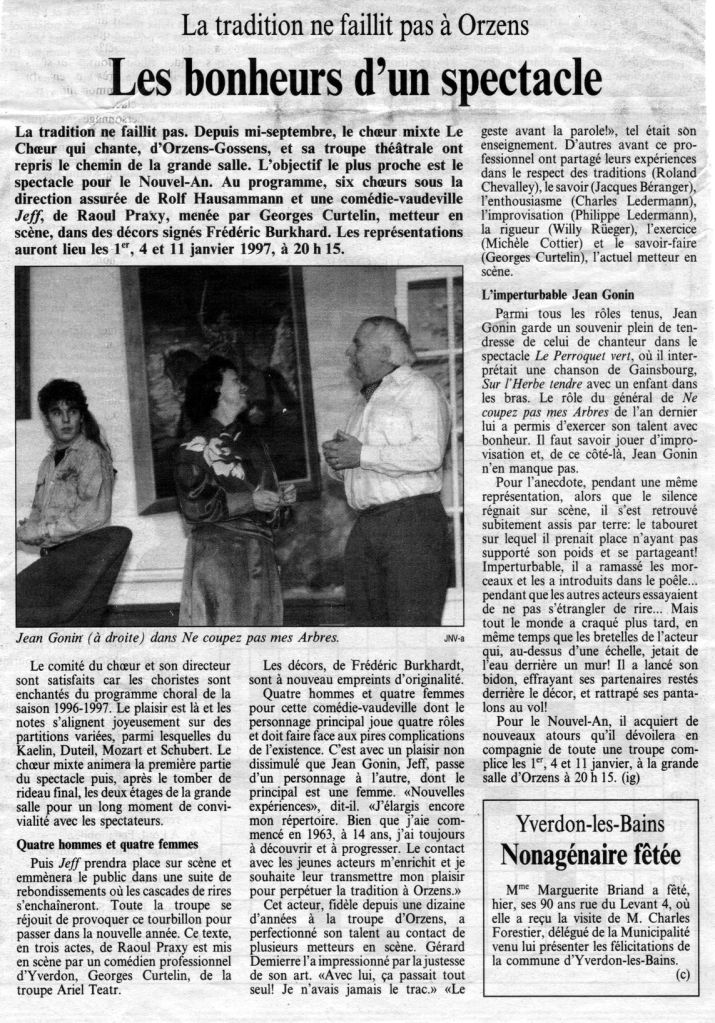 journal du Nord vaudois ig Les bonheurs d un spectacle Orzens decembre 1996