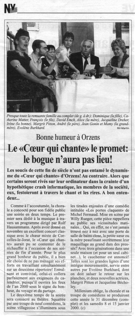 journal N V Les portes claquent Orzens decembre 1999