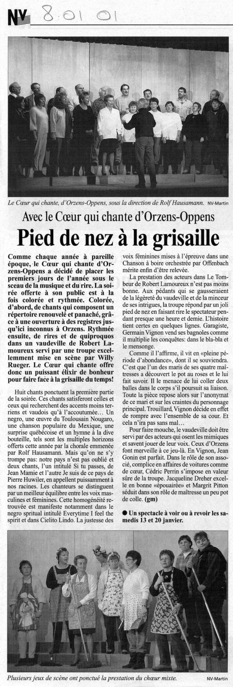 JOURNAL NV 08 janvier 2001 LE TOMBEUR Orzens