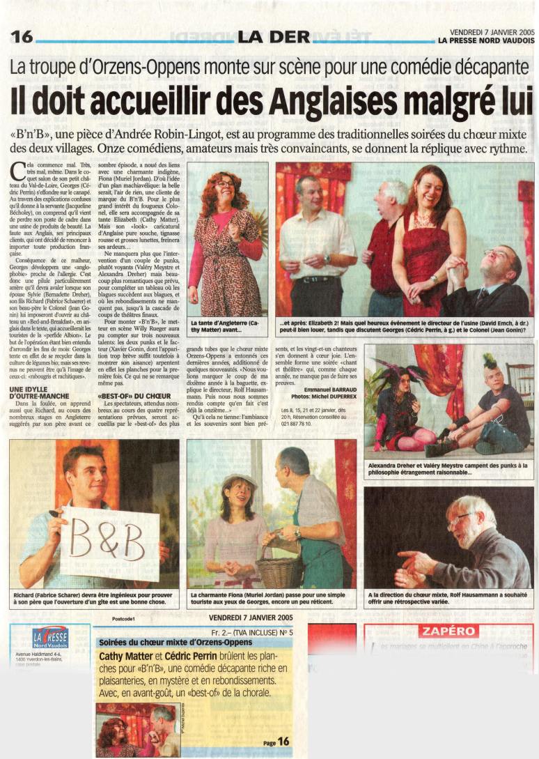 la presse N V B and B Orzens 7 janvier 2005