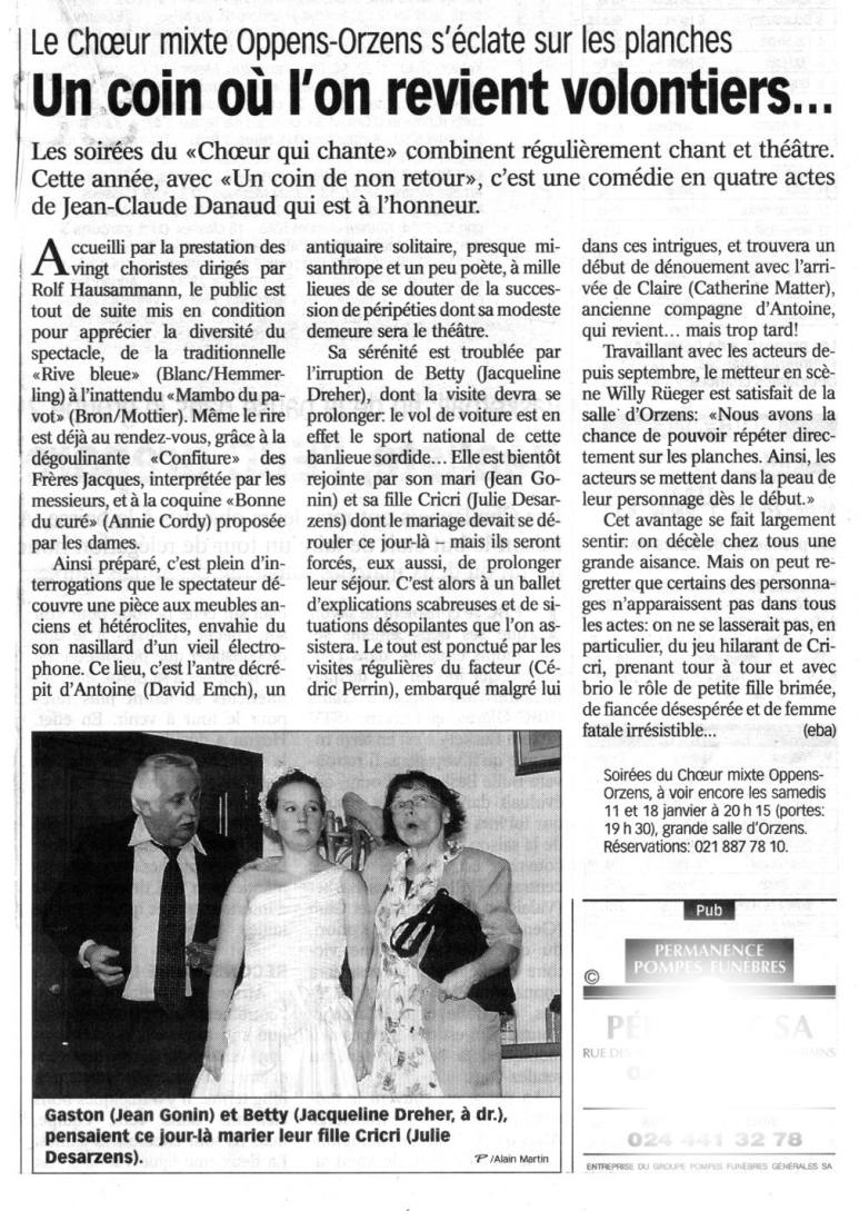 la presse N V Coin de non retour Orzens janvier 2003