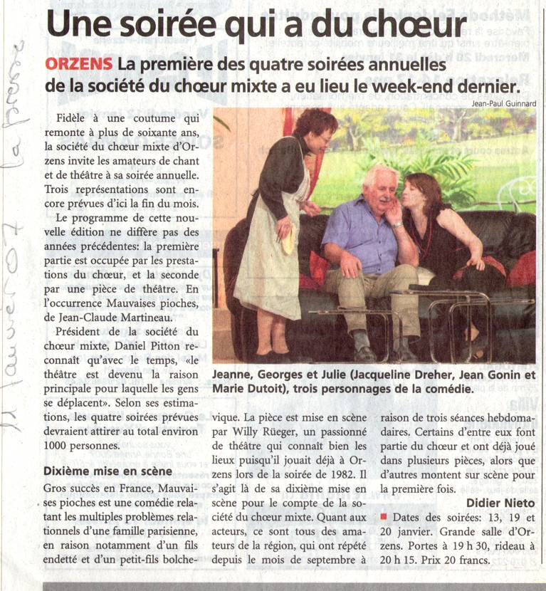 la presse N V Mauvaises Pioches Orzens 11 janvier 2007