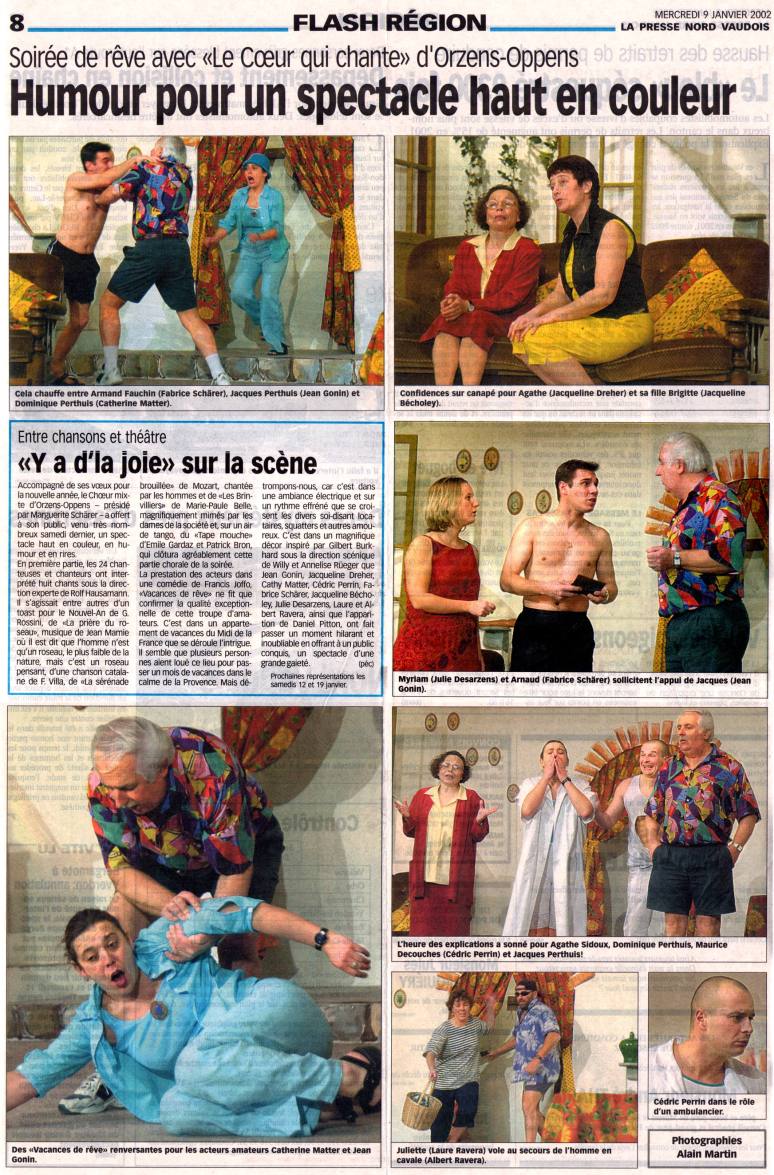 la presse Nord Vaudois Vacances de reve Orzens 9 janvier 2002