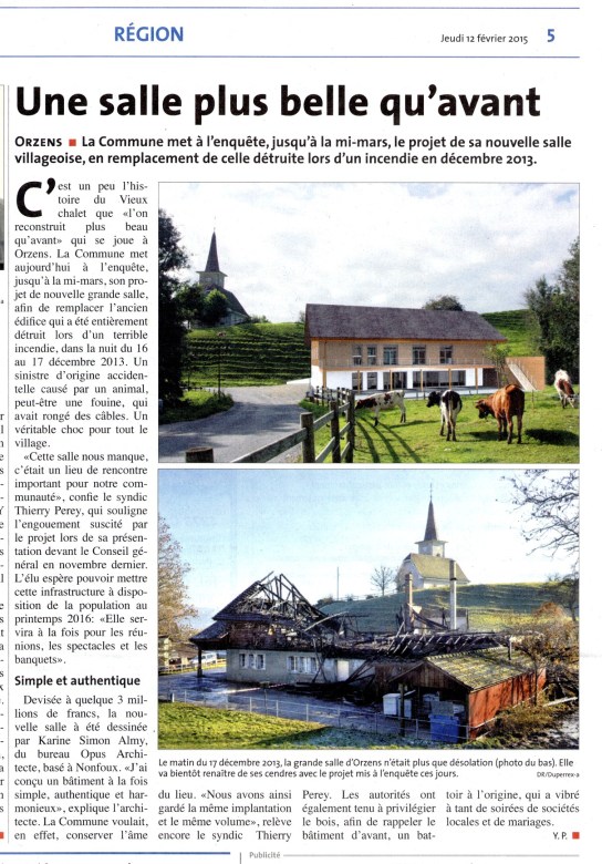 La Région Nord vaudois 12 fevrier 2015 reconstruction Orzens