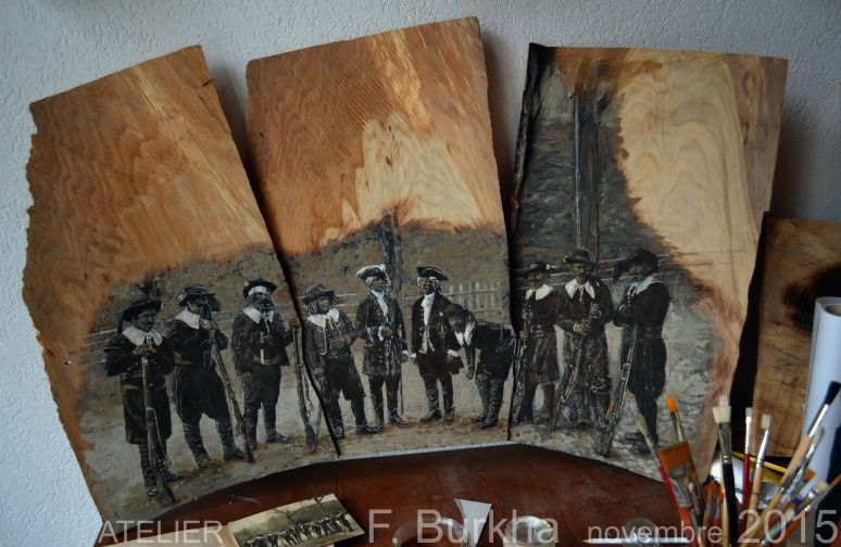 Acteurs devant le battoir d’Orzens, avant 1930.