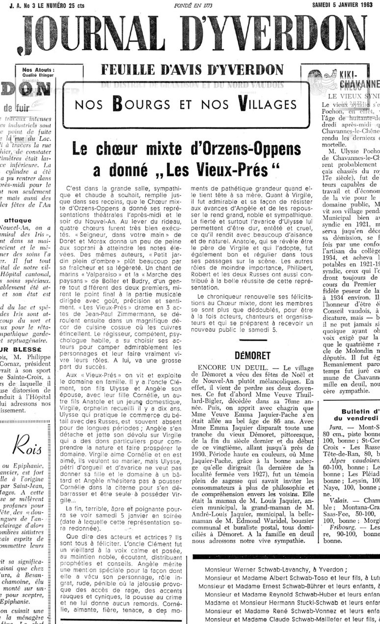 JOURNAL D YVERDON Les Vieux-Pres 5 janvier 1963