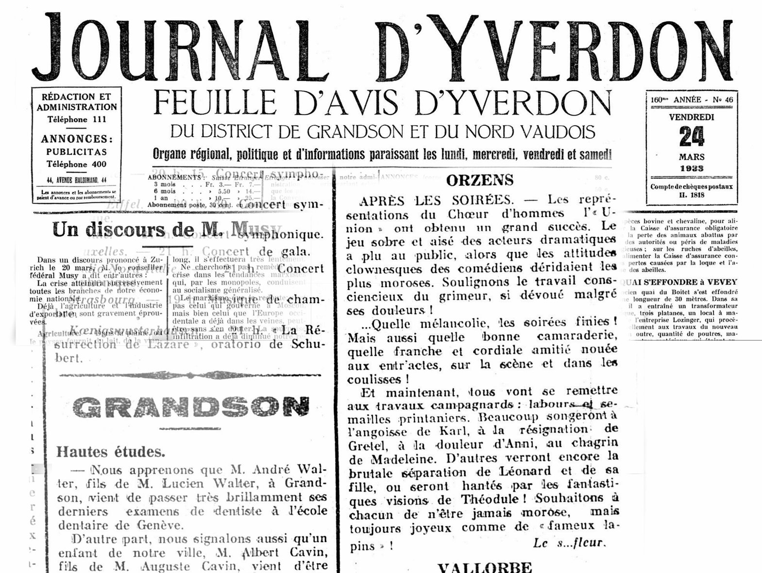 JOURNAL D YVERDON 24 mars 1933